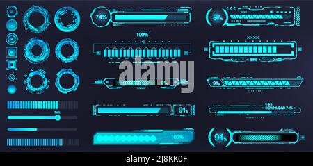 Futuristischer Download Fortschrittsbalken HUD. Blaue digitale Elemente Stock Vektor