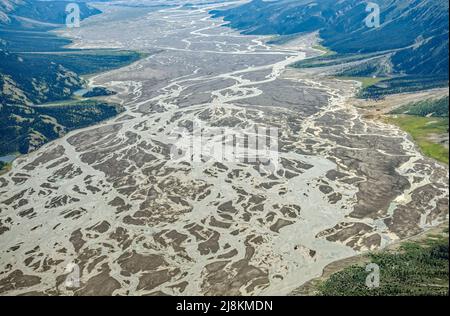 Luftaufnahme des Slims River im Kluane National Park im Yukon Territory, Kanada Stockfoto