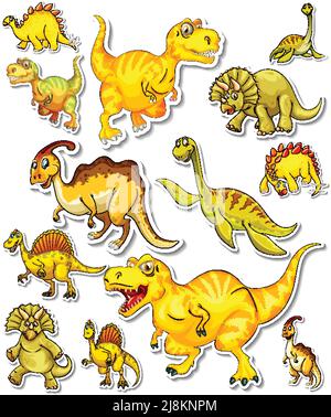 Aufkleber Set von verschiedenen Dinosaurier Cartoon Illustration Stock Vektor