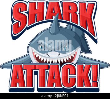 Shark Attack Schrift-Logo mit Cartoon aggressive Shark Illustration Stock Vektor