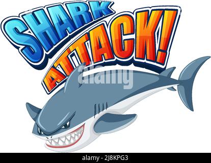 Shark Attack Schrift-Logo mit Cartoon aggressive Shark Illustration Stock Vektor