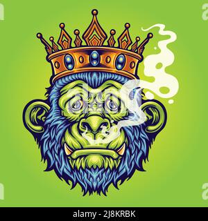 König Gorilla mit Rauchen Unkraut Vektor Illustrationen für Ihre Arbeit Logo, Merchandise T-Shirt, Aufkleber und Label-Designs, Poster, Grußkarten Stock Vektor