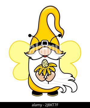 Bumble Biene gnome - handgezeichnete moderne gnome Illustration. Perfekt für Werbung, Poster, Ansage oder Grußkarten. Wunderschönes Zwerg in Honeybee Stock Vektor