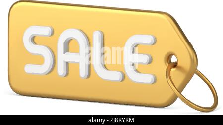 Metallic golden glänzend diagonal platziert isometrische Verkauf Tag Seil hängen auf Ring realistische 3D Symbol Vektor-Illustration. Horizontales Geschäft im Einzelhandel Stock Vektor