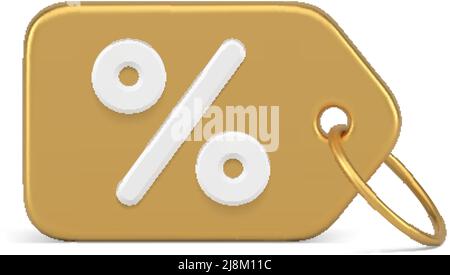 Premium metallic golden Shopping Tag Seil Prozent Geschäft Einzelhandel dekoratives Design 3D Symbol realistische Vektor-Illustration. Teurer Luxus Verkauf di Stock Vektor