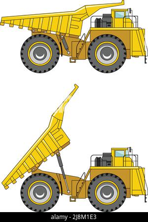 Detaillierte Darstellung von Bergbaumaschinen, schweren Geräten und Maschinen Stock Vektor