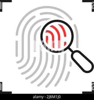 Lupensymbol für Fingerabdruck mit dünner Linie Stock Vektor
