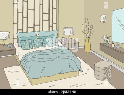 Schlafzimmer Grafik Farbe Interieur Skizze Illustration Vektor Stock Vektor