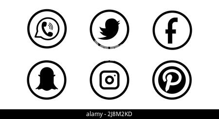 Sammlung von beliebten Social-Media-Logo WhatsApp, Twitter, Facebook, Snapchat, Instagram Pinterest-Icons Stock Vektor
