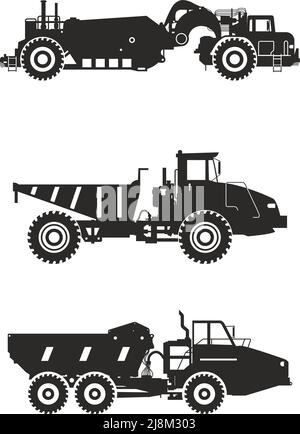 Detaillierte Darstellung von Bergbaumaschinen, schweren Geräten und Maschinen Stock Vektor