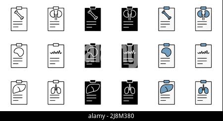 Vektor-Set von Karten der Krankengeschichte von inneren Organen im Doodle-Stil auf weißem Hintergrund isoliert. Stock Vektor