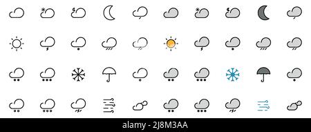 Vektor-Set von Wettersymbolen im Doodle-Stil isoliert auf weißem Hintergrund. Stock Vektor
