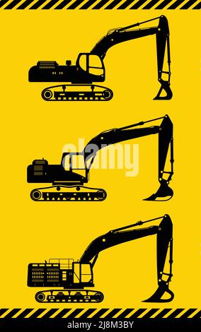Detaillierte Darstellung von Baggern, schweren Geräten und Maschinen Stock Vektor