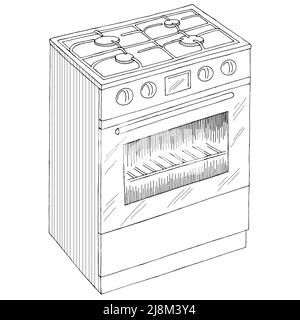 Gasofen-Backofen Grafik schwarz weiß Skizze isoliert Illustration Vektor Stock Vektor