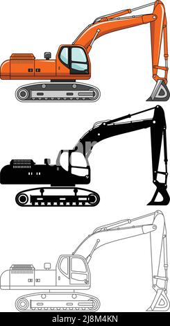 Detaillierte Darstellung von Baggern, schweren Geräten und Maschinen. Bagger. Schwere Bau- und Bergbaumaschinen. Stock Vektor