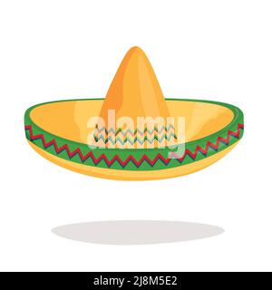 Mexikanischer ethnischer Sombrero hat isoliertes Element. Vektor-Zeichnung Illustration für Symbol, Spiel, Verpackung, Banner. Konzept „Wilder Westen“, Mexiko. Traditionell Stock Vektor