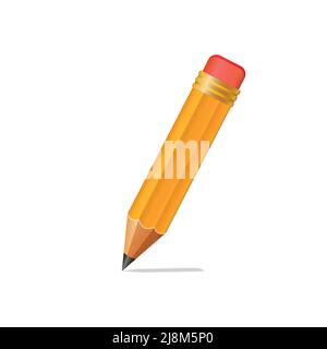 Realistischer gelber Bleistift aus Holz mit Gummiradierer. Bleistifte scharf auf weißem Hintergrund. Vektorgrafik Stock Vektor