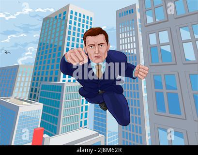 Super Hero Business Man Superhero Flying Cartoon Stock Vektor