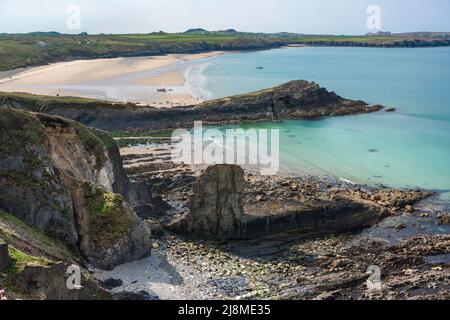 Pembrokeshire Coast, Blick auf eine typische Küstenlandschaft in Pembrokeshire in Whitesands Bay, Wales, Großbritannien Stockfoto