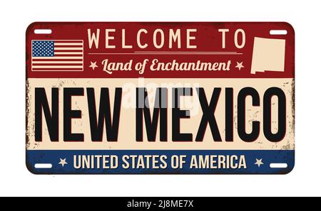 Willkommen bei New Mexico vintage rostigen Nummernschild auf weißem Hintergrund, Vektor-Illustration Stock Vektor