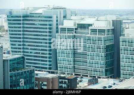 Der Blick in Richtung Snowhill, Birmingham City Centre. Das Bild zeigt BT-Büros und die von Finanzunternehmen im Stadtzentrum. Dieses Gebiet ist als Finanzviertel von Birmingham bekannt. Bild aus dem Colmore Row Gebäude von 103 Stockfoto