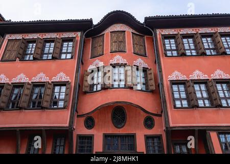 Historisches Museum in Dimitar Georgiadi Haus in der Altstadt von Plovdiv - Architekturreservat in Plovdiv Stadt im Süd-Zentrum Bulgariens Stockfoto