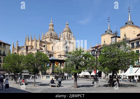 Kathedrale, Plaza Mayor, Segovia, Kastilien und León, Spanien. Stockfoto