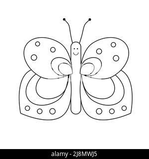 Einfach lächelnd skizzieren Schmetterling Färbung Buch. Aktivitätskarte für Kleinkinder, Kinder. Hergestellt in Vektor, isoliert auf Weiß Stock Vektor