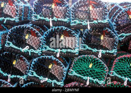 Brandneue Hummertöpfe auf Holy Island, Northumberland, Großbritannien Stockfoto