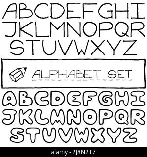 Doodle-Buchstaben Set aus zwei vollständigen Alphabeten. Vektorgrafik. Stock Vektor