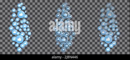 Live like set of hearts Social-Media-Konzept Flying gradient Herzen auf transparentem Hintergrund für Live-Stream-Video Vektor-Illustration Web-Elemente, Stock Vektor