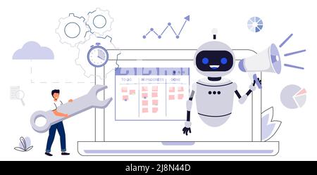 RPA Robotic Process Automation Innovation Technology Künstliche Intelligenz Web-Banner-Layout Business-Industrie, bot, Algorithmus, Codierung, analysieren, aut Stock Vektor