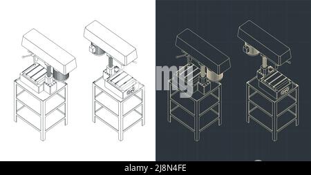 Stilisierte Vektordarstellung isometrischer Zeichnungen der Bohrmaschine Stock Vektor