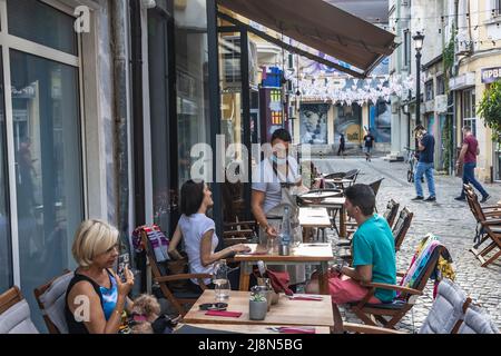 Bar in Kapana - das berühmte Kunstviertel der Stadt Plovdiv, Hauptstadt der Provinz Plovdiv im südlichen Zentrum Bulgariens Stockfoto