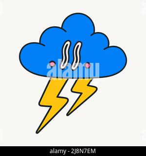 Cartoon Vektor lustig niedlich Comic-Charaktere, wütend Sturm Wolke mit Blitzen. Stock Vektor