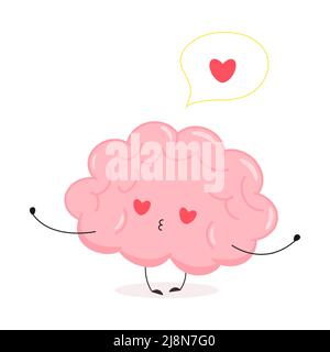Nette lustige Gehirn in der Liebe. Kawaii menschlichen Gehirn Charakter. Flacher Cartoon-Stil. Vektorgrafik Stock Vektor