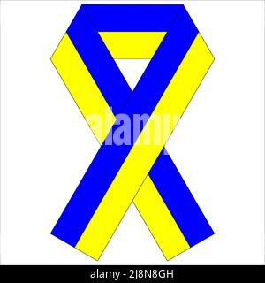 Blaue und gelbe Bänder auf weißem Hintergrund. Ukrainische Flagge. Stockfoto