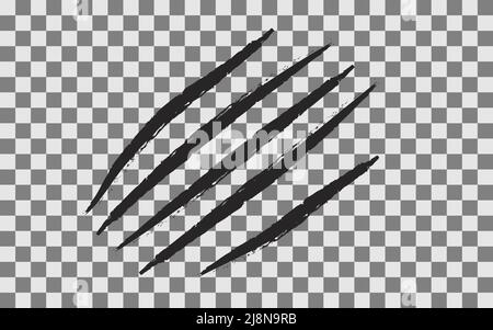 Claw Scratch transparenter Hintergrund fünf Nägel Spur Katze Tiger Kratzer Pfote Form Schwarz blutige Krallen Tier Kratzer Kratzer Spur Flat Design isoliert Stock Vektor