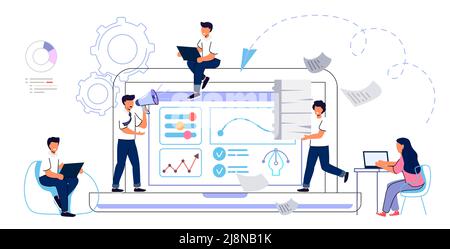 Workflow-Automatisierung Personalorganisation und -Management Geschäftswachstum Wege abstraktes Konzept Vektor-Illustration Projektleitung Wasserfall und ein Stock Vektor
