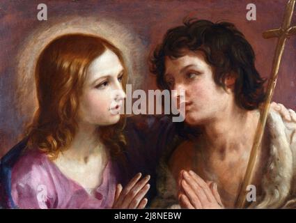 Christus umarmt den heiligen Johannes den Täufer von Guido Reno (1575-1642), Öl auf Leinwand, c. 1640 Stockfoto