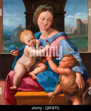 Raphael. Die Madonna mit dem Kind mit dem Täufer (die Madonna Garvagh) von Rafaello Sanzio da Urbino (1483–1520), Öl auf Holz, c. 1510-11 Stockfoto