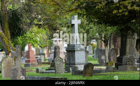 Grabmarkierungen auf dem Ross Bay Cemetery in Victoria, British Columbia, Kanada. Stockfoto