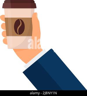 Hand des Geschäftsmannes mit heißer Kaffeetasse, Business-Café, flaches Design EPS 10 Stock Vektor