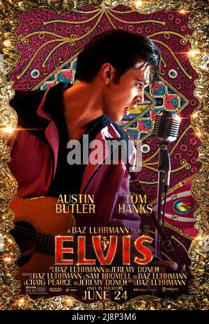 VERÖFFENTLICHUNGSDATUM: 24. Juni 2022. TITEL: Elvis. STUDIO: Roadshow Unterhaltung. REGIE: BAZ Luhrmann. HANDLUNG: Ein Blick auf das Leben des legendären Rock and Roll-Stars Elvis Presley. MIT Austin BUTLER als Elvis-Poster. (Kreditbild: © Roadshow Entertainment/Entertainment Picturs) Stockfoto