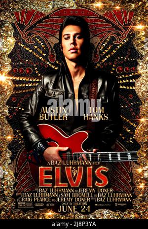 VERÖFFENTLICHUNGSDATUM: 24. Juni 2022. TITEL: Elvis. STUDIO: Roadshow Unterhaltung. REGIE: BAZ Luhrmann. HANDLUNG: Ein Blick auf das Leben des legendären Rock and Roll-Stars Elvis Presley. MIT Austin BUTLER als Elvis-Poster. (Kreditbild: © Roadshow Entertainment/Entertainment Picturs) Stockfoto