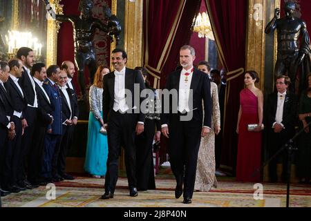 Madrid, Spanien. 17.. Mai 2022. Während eines Galadinners im RoyalPalace in Madrid, aufgrund der offiziellen Reise von QatarEmir nach Spanien, in Madrid am Dienstag, den 17. Mai 2022. Quelle: CORDON PRESS/Alamy Live News Stockfoto