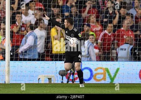 NOTTINGHAM, GROSSBRITANNIEN. MAI 17. John Fleck von Sheffield United feiert am Dienstag, den 17.. Mai 2022, nachdem er beim Halbfinalspiel der Sky Bet Championship zwischen Nottingham Forest und Sheffield United am City Ground, Nottingham, ein Tor erzielt hat, um es 1-2 zu erreichen. (Kredit: Jon Hobley | MI News) Kredit: MI Nachrichten & Sport /Alamy Live News Stockfoto