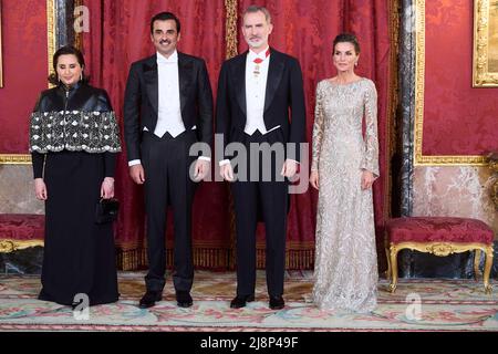 Madrid, Spanien. 17.. Mai 2022. Während eines Galadinners im RoyalPalace in Madrid, aufgrund der offiziellen Reise von QatarEmir nach Spanien, in Madrid am Dienstag, den 17. Mai 2022. Quelle: CORDON PRESS/Alamy Live News Stockfoto