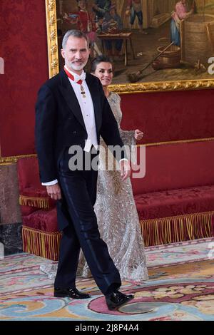 Madrid, Spanien. 17.. Mai 2022. Während eines Galadinners im RoyalPalace in Madrid, aufgrund der offiziellen Reise von QatarEmir nach Spanien, in Madrid am Dienstag, den 17. Mai 2022. Quelle: CORDON PRESS/Alamy Live News Stockfoto