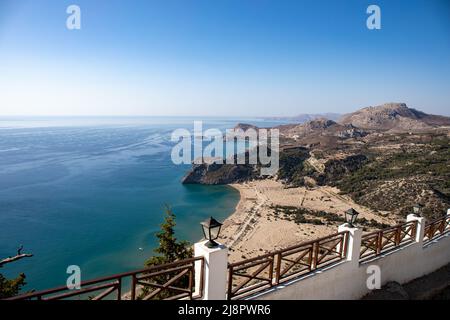 Blick vom heiligen Kloster panagia tsambika (kyra psili), Rhodos Stockfoto